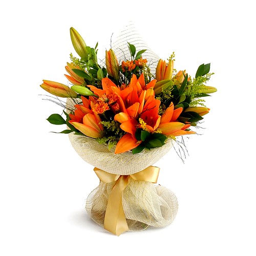 Buquê de Lírios Laranja Premium Aurora Dourada